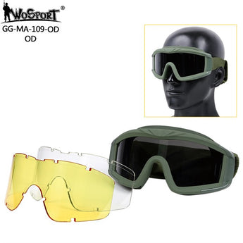 WST Desert Storm Goggles, 3 Lenses set - Green-Wosport-