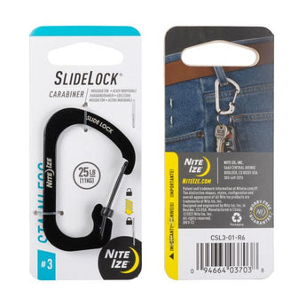 SLIDELOCK(R) CARABINER STAINLESS STEEL, black - size 3-NITE IZE-