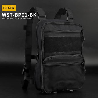 WST MOLLE Tactical FLAT Backpack - Black-Wosport-