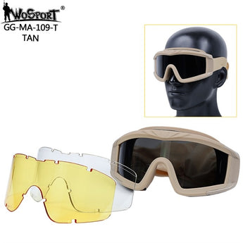 WST Desert Storm Goggles, 3 Lenses set - Tan-Wosport-