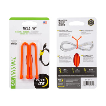 GEAR TIE REUSABLE RUBBER TWIST TIE(TM) (2pcs), Orange - length 6"-NITE IZE-