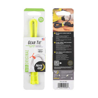 GEAR TIE REUSABLE RUBBER TWIST TIE(TM) (2pcs), Yellow NEON - length 12"-NITE IZE-