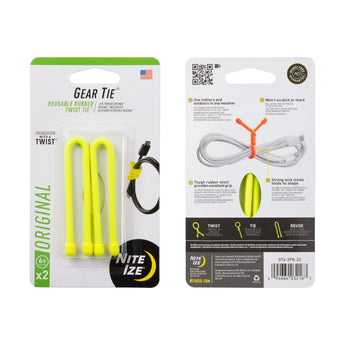 GEAR TIE REUSABLE RUBBER TWIST TIE(TM) (2pcs), Yellow NEON - length 6"-NITE IZE-