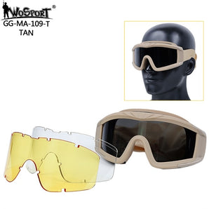 WST Desert Storm Goggles, 3 Lenses set - Tan-Wosport-