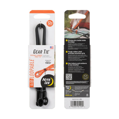 GEAR TIE LOOPABLE(TM) TWIST TIE, black - length 12"-NITE IZE-